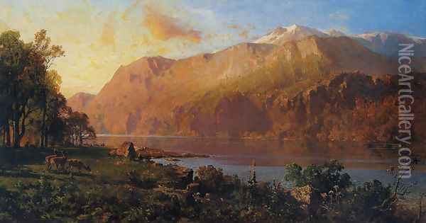 Emerald Lake Near Tahoe Oil Painting - Thomas Hill