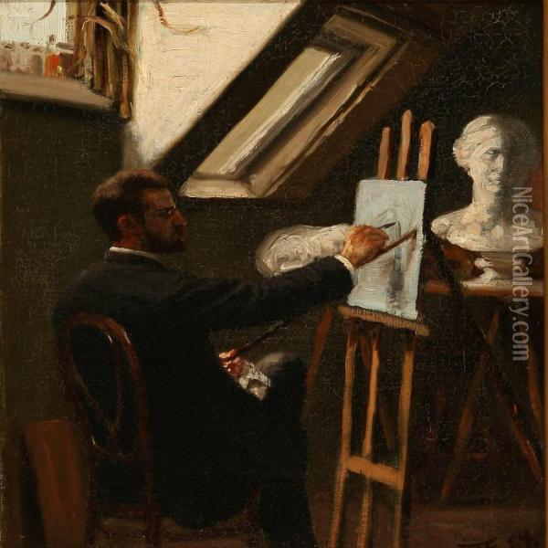 An Artist In His Studio Oil Painting - Eiler Rasmussen-Eilersen