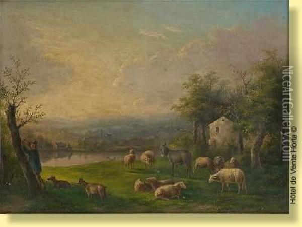 Moutons Et Ane Au Paturage Oil Painting - Charles De San