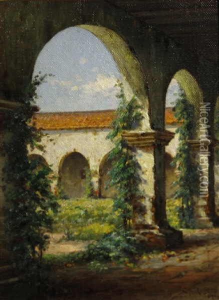 Mission Portico Oil Painting - Charles Albert Rogers