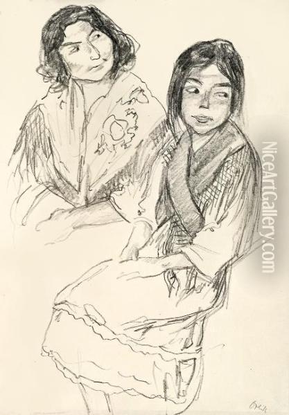 Zwei Zigeunerinnen. Um 1927 Oil Painting - Emil Orlik