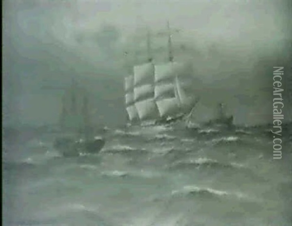 Dreimastbark Passiert Feuerschiff Elbe Oil Painting - Alfred Serenius Jensen