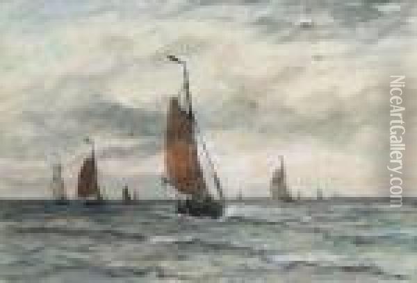 Bomschuiten On Open Sea, Scheveningen Oil Painting - Hendrik Willem Mesdag
