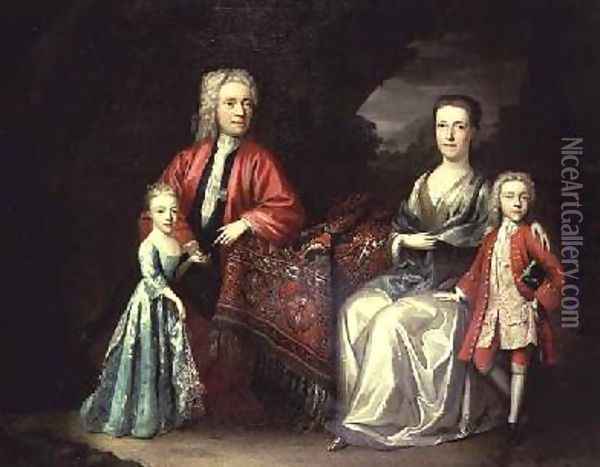 Family portrait of a man his wife their son and daughter Oil Painting - Heroman Van Der Mijn