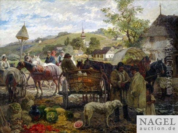 Marktszene Am Rande Eines Ungarischen Dorfchens Oil Painting - Fritz Ritter von Venne
