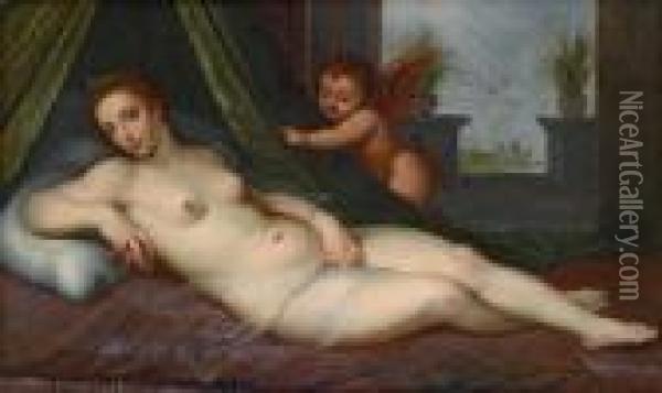 Venere Supina E Amore Oil Painting - Hans Rottenhammer