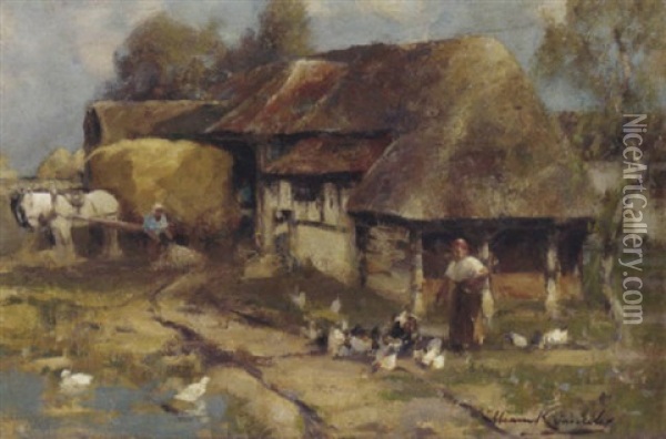 Feeding The Chickens Oil Painting - William Kennedy