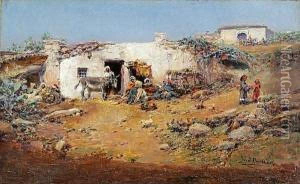 Figures In A North African Village Oil Painting - Jose Benlliure Y Gil