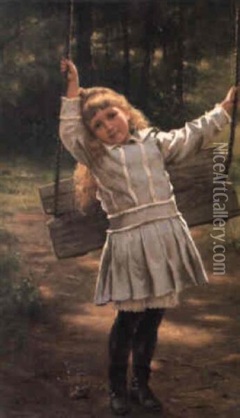 Girl By A Swing Oil Painting - John George Brown
