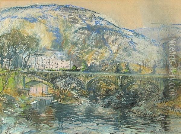 A Hillside Aqueduct And Pump House Oil Painting - Arthur C. Goodwin