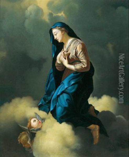 Maria Con Putti In Volo Tra Le Nuvole Oil Painting - Cornelis Van Poelenburch