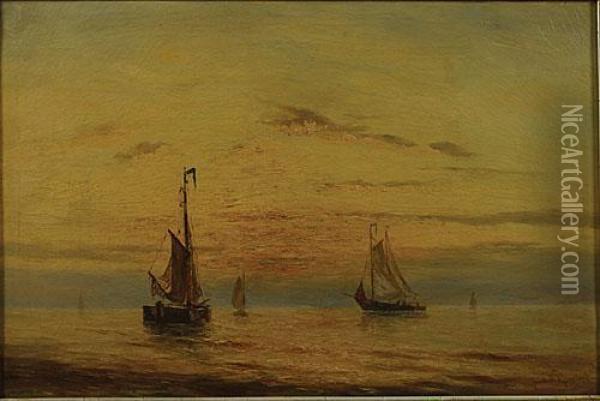 Zeilbootjes Op Zee. Oil Painting - Willem Jun Gruyter