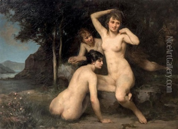 Trois Femmes Au Bain, Circa 1870 Oil Painting - Alexandre Cabanel