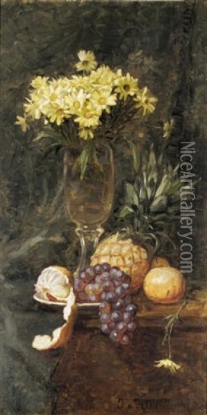 Still Life Of Fruit And Flowers Oil Painting - Yuliy Yulevich Klever the Younger