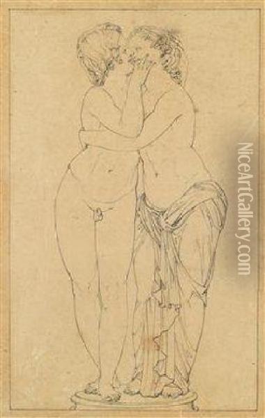 Venus Und Amor Oil Painting - Johann Gottfried Schadow