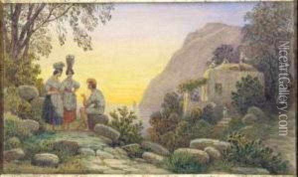 Popolani A Capri Oil Painting - Johann Conrad Zeller