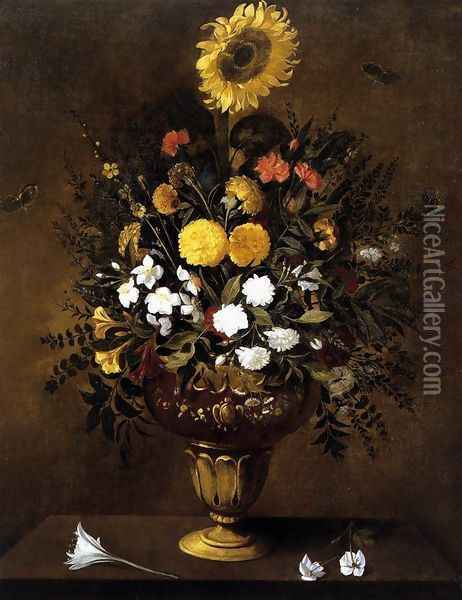 Vase of Flowers c. 1665 Oil Painting - Pedro de Camprobin