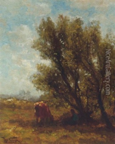 In De Schaduw: Resting Under A Tree Oil Painting - Jan Vrolijk