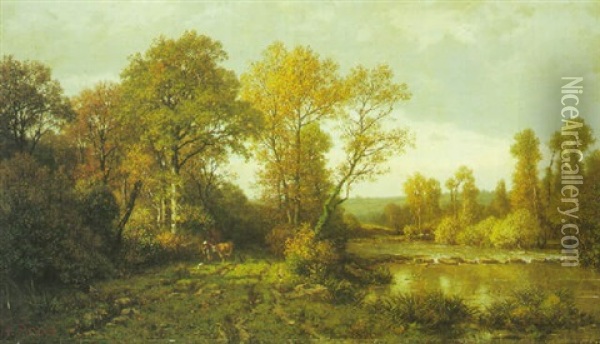 A River Landscape Oil Painting - Louis Hector Pron