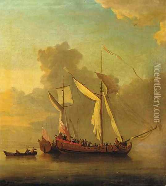 Two English Royal Yachts getting under way near the shore Oil Painting - Willem van de Velde the Younger