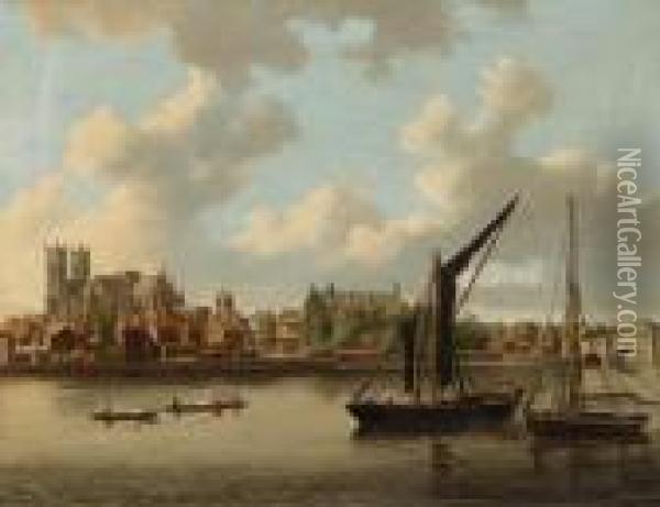 View Of Westminster From The River Thames Oil Painting - William Marlow