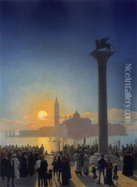 Abendstimmung Auf Der Piazetta In Venedig Oil Painting - Niels Fristrupp