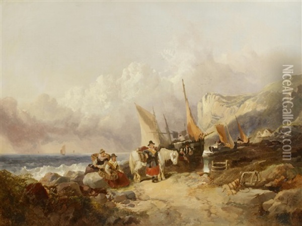 Sorting The Catch Oil Painting - Joseph Horlor
