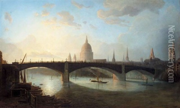 View Of London Bridge And St. Paul's Cathedral Oil Painting - John Wilson Carmichael