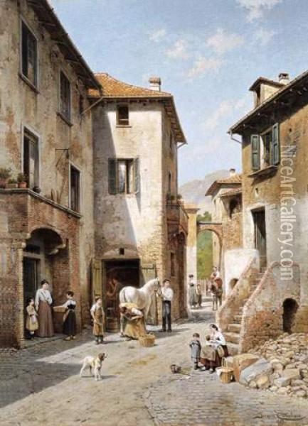 Rue A Narni (italie) (1903) Oil Painting - Jacques Carabain