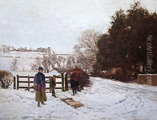 Sledding In The Snow Oil Painting - George Houston
