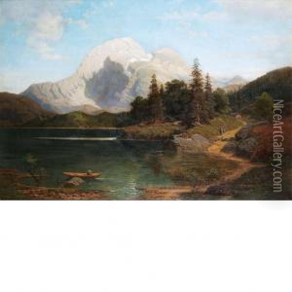 Mountain Lake Oil Painting - Ernst Von Raven