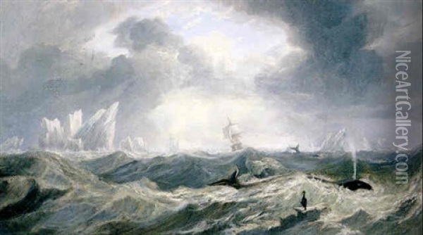 Whales And Icebergs Oil Painting - John Wilson Carmichael
