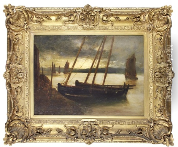 Shipping At Dusk Oil Painting - Louis Marie Desire-Lucas