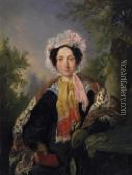 Portrait Of Mevrouw G. Verschuur, Born Pailleret. Oil On Cardboard. 39,5 X 30cm. Framed. Oil Painting - Wouterus Verschuur