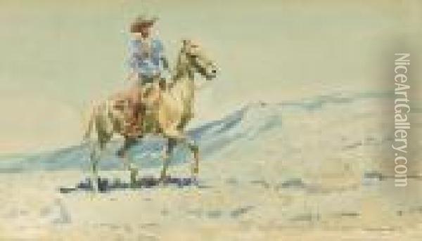 Cowboy On Horseback Oil Painting - John Edward Borein