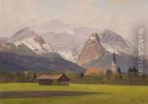 Blick Auf Garmisch Und Das Wettersteingebirge Oil Painting - Willy Moralt
