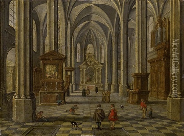 Staffiertes Interieur Einer Gotischen Kirche Oil Painting - Bartholomeus Van Bassen