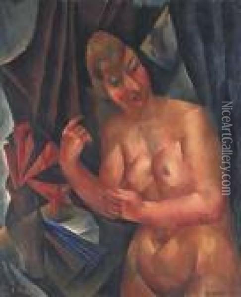Nude In Blue Interior Oil Painting - Vera Rockline