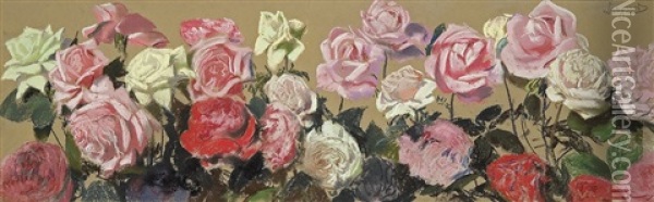 White Roses, Red Roses (decorative Frieze) Oil Painting - Leon Wyczolkowski