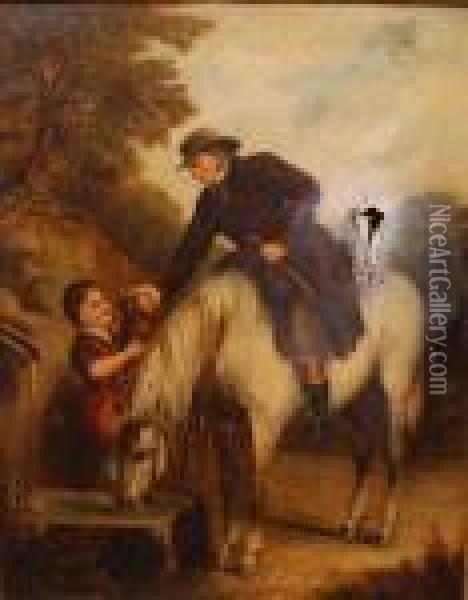 Horse & Rider Watering At The Trough Oil Painting - William Joseph Shayer