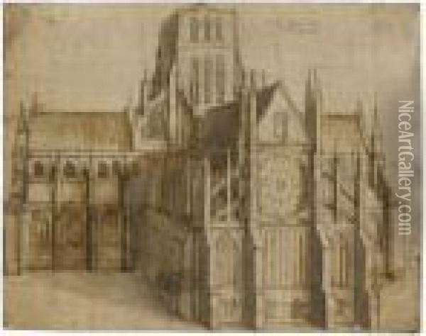 Old St. Paul's Cathedral, London, Seen From The East Oil Painting - Wenceslaus Hollar