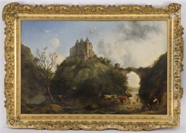 Rural Scene With Castle In The Background Oil Painting - Henry C. Gritten