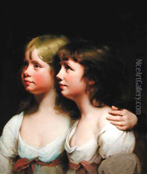 Portrait of Sarah and Ann Haden Oil Painting - Josepf Wright Of Derby