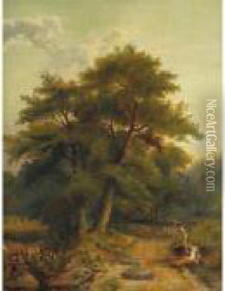 Figures Eating Along A Counry Road Oil Painting - Thomas Creswick