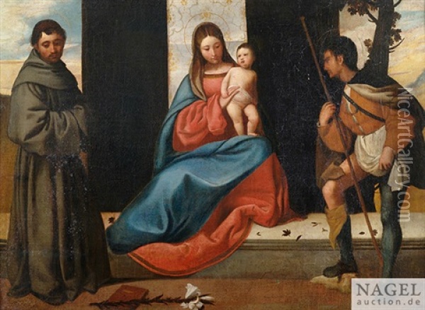 Die Thronende Madonna Mit Dem Christusknaben, Flankiert Vom Heiligen Antonius Von Padua Und Vom Heiligen Rochus Oil Painting -  Giorgione