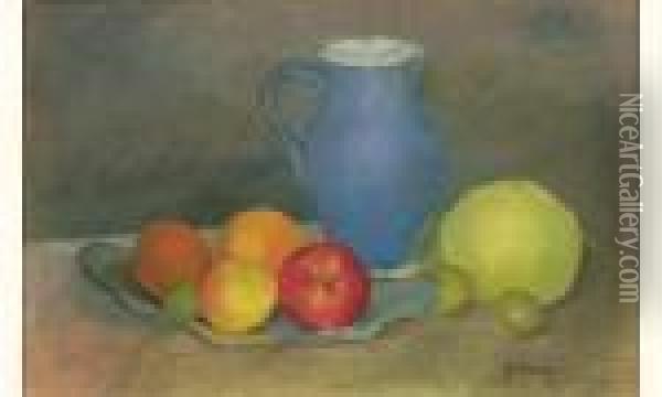 Nature Morte Aux Pommes Et Pichet Bleu Oil Painting - Paul-Elie Gernez