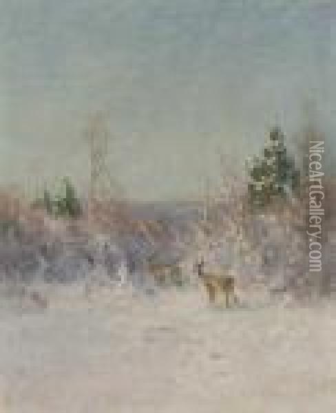 Sonniger Wintertag Mit Zwei Rehen Am Waldrand Oil Painting - Nelson Gray Kinsley