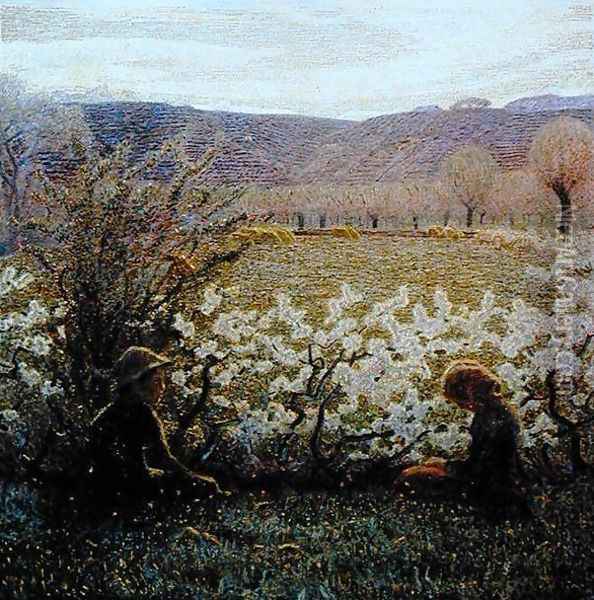 Field in Bloom Oil Painting - Giuseppe Pellizza da Volpedo
