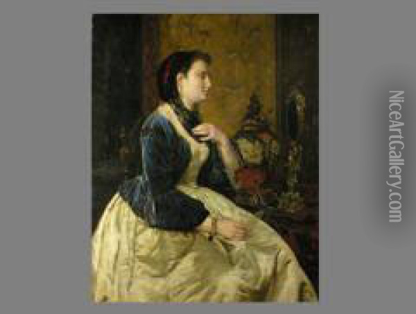 Portrait Einer Dame Beim Schmuck Anlegen Oil Painting - Friedrich Kaulbach