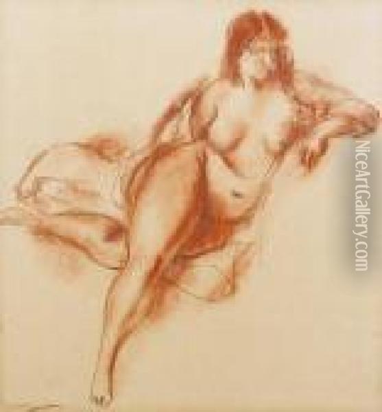 Study Of A Female Nude Oil Painting - Bernard Meninsky